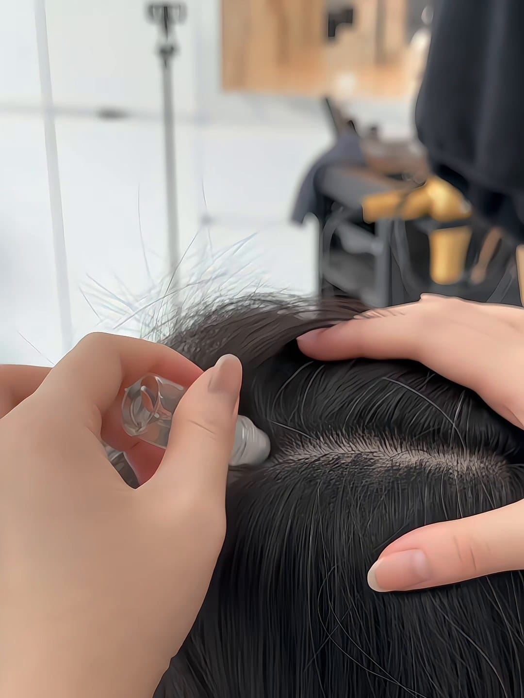 Scalp treatment, scalp close-up at Minus Over Hair Studio, after